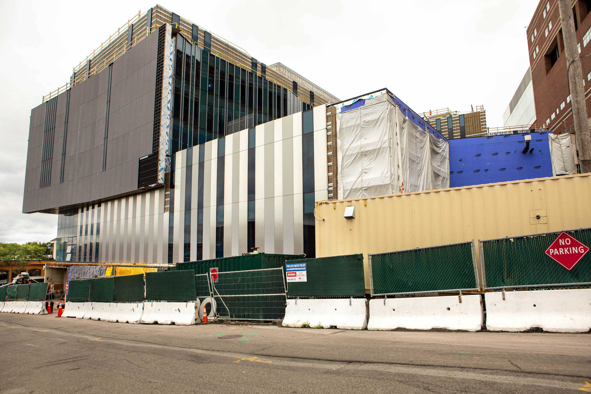 A large metal building under construction