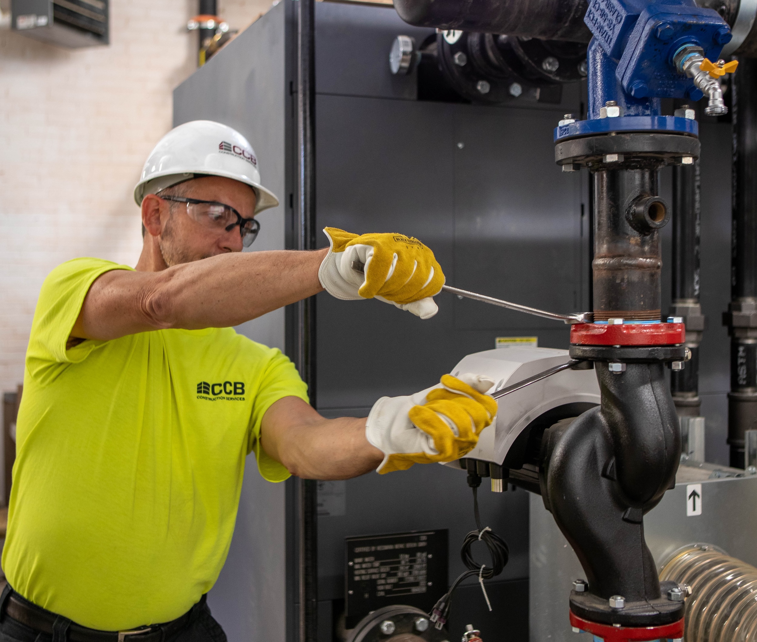 An employee working on machinery